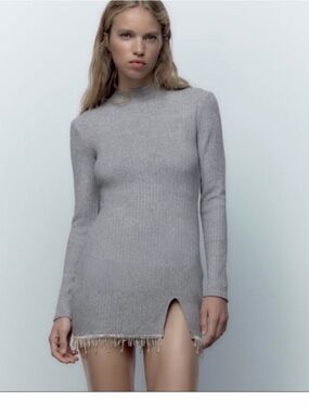 Zara Light Gray Ribbed Knit Dress